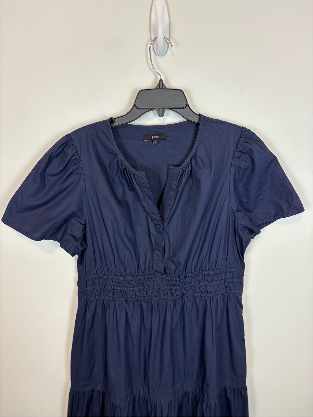 Quince 100% Organic Cotton Poplin Tiered Maxi Dress in Navy Size L - Picture 4 of 14